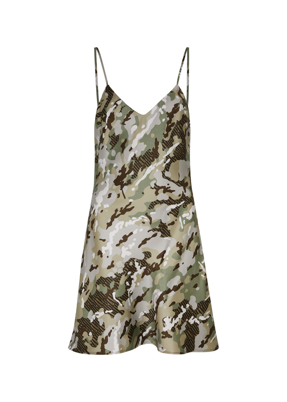 AMIRI CAMOUFLAGE-PRINT SATIN MINI DRESS