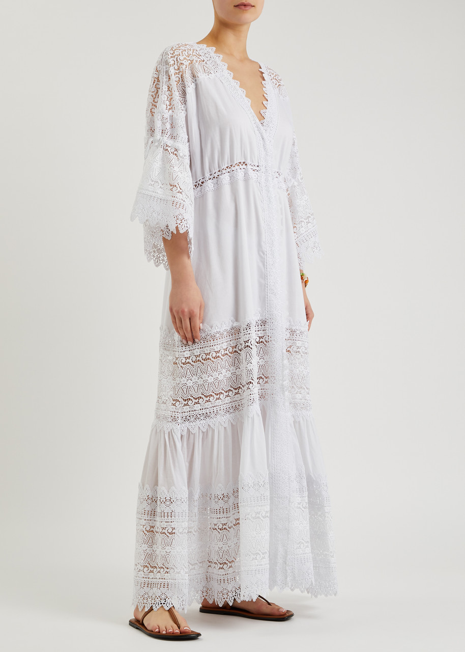 Charo Ruiz Ibiza Margherita Lace-trimmed Cotton-blend Maxi Dress In White
