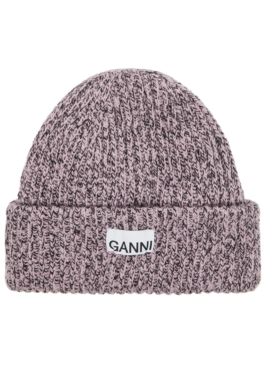 Ganni Ribbed Wool-blend Beanie - Lilac
