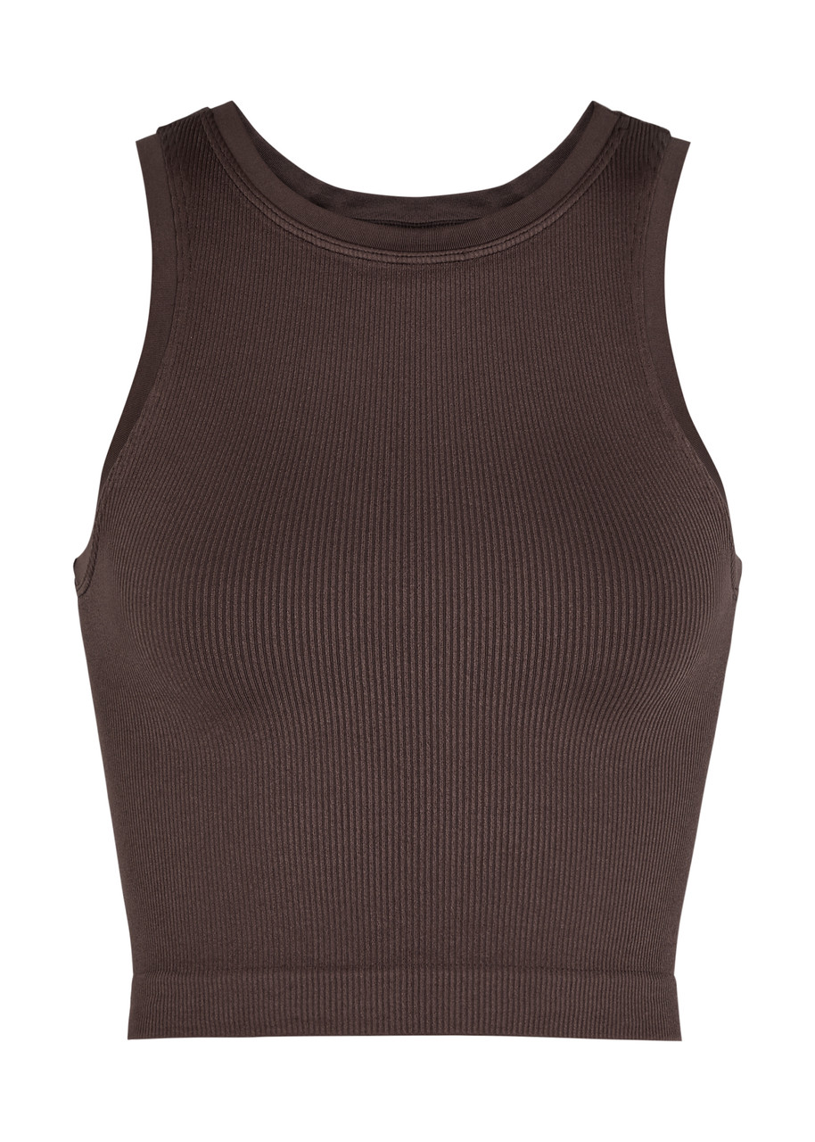 Prism2 Luminous Ribbed Stretch-jersey Tank In Brown