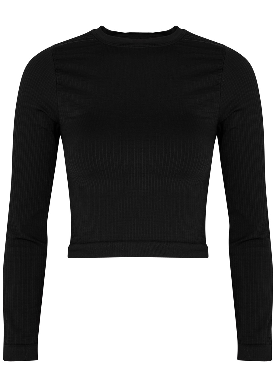 Prism2 Evoke Ribbed Stretch-jersey Top In Black