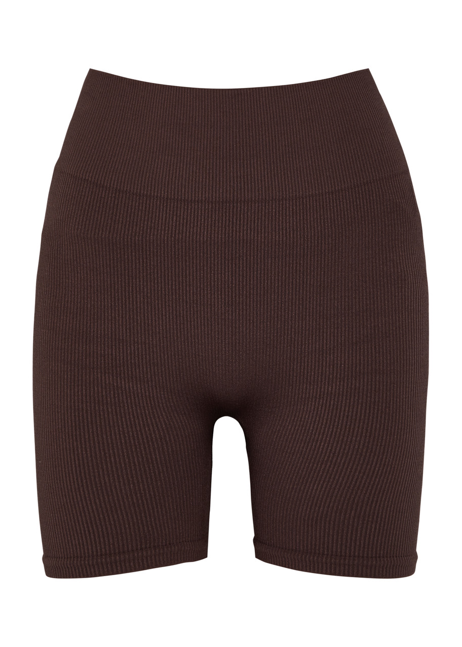 Prism2 Composed Ribbed Stretch-jersey Cycling Shorts In Chocolate