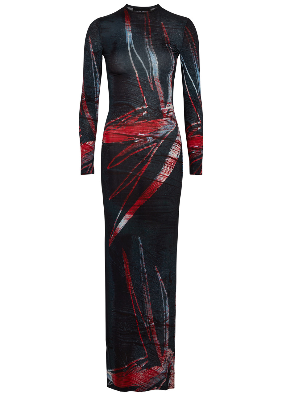 Louisa Ballou High Tide Printed Stretch-jersey Maxi Dress In Red