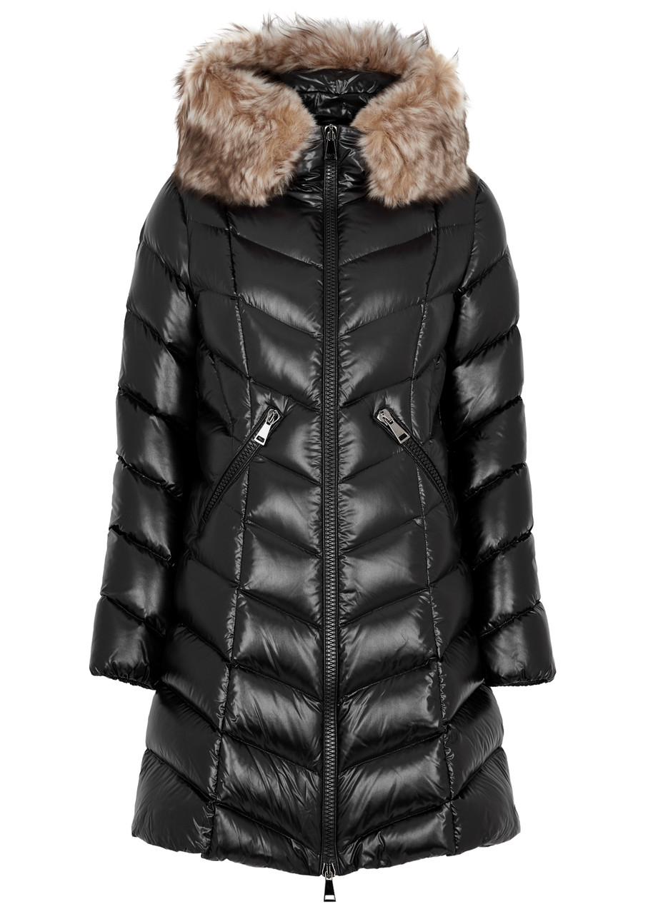 Moncler Marre Fur-trimmed Quilted Shell Coat In Black