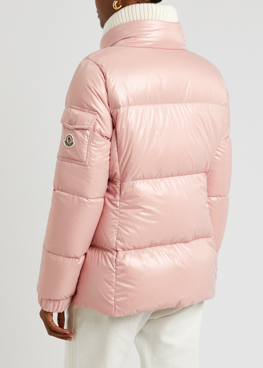  Moncler Women's Small Light Pink Vistule Quilted Shell Jacket - High Neck With Detachable Ribbed Knit Trim - 1 (uk 10 / S) 
