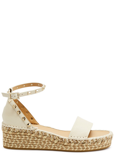 VALENTINO GARAVANI Rockstud 50 leather wedge espadrilles Harvey