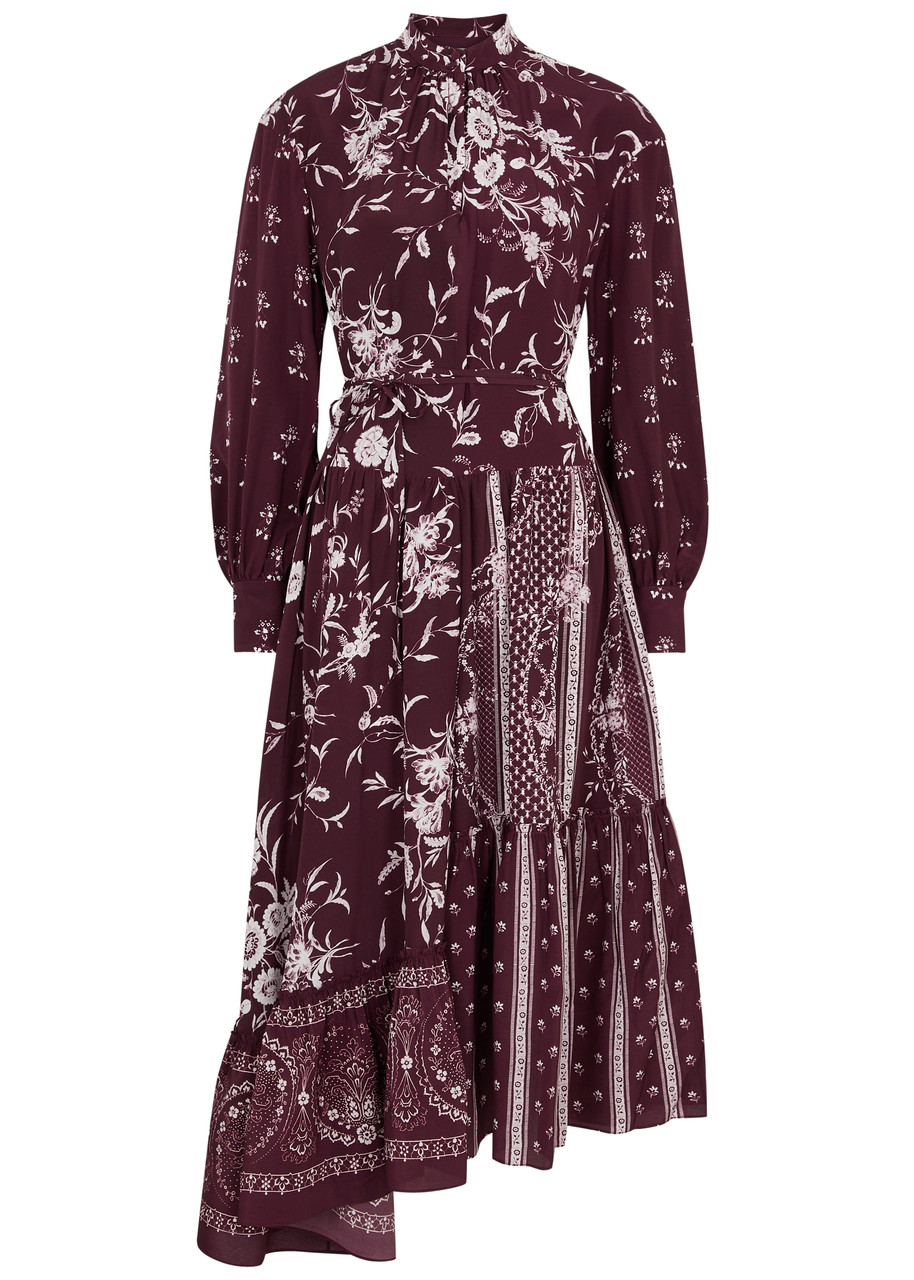 ERDEM FLORAL-PRINT ASYMMETRIC SILK MIDI DRESS