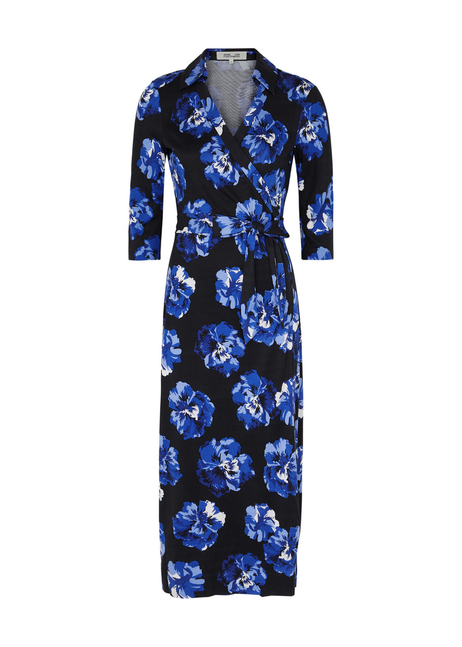 Diane Von Furstenberg Abigail Floral-print Silk-jersey Wrap Dress - Blue - S (UK 8-10 / S)