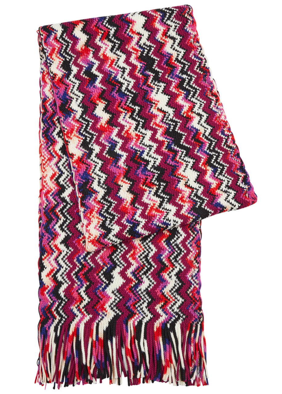 Missoni Zigzag-intarsia Wool Scarf In Pink