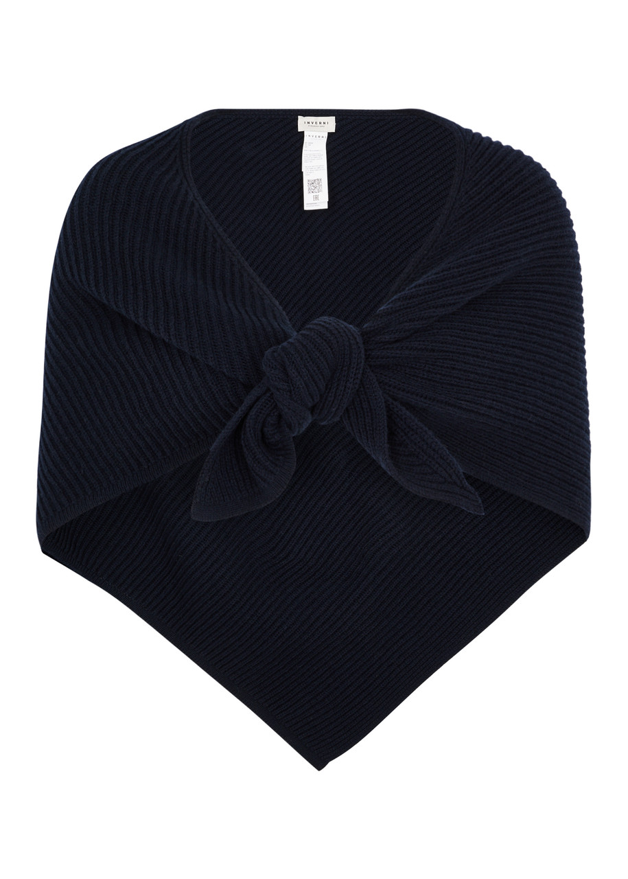 Inverni Ribbed Cashmere Shawl In Navy