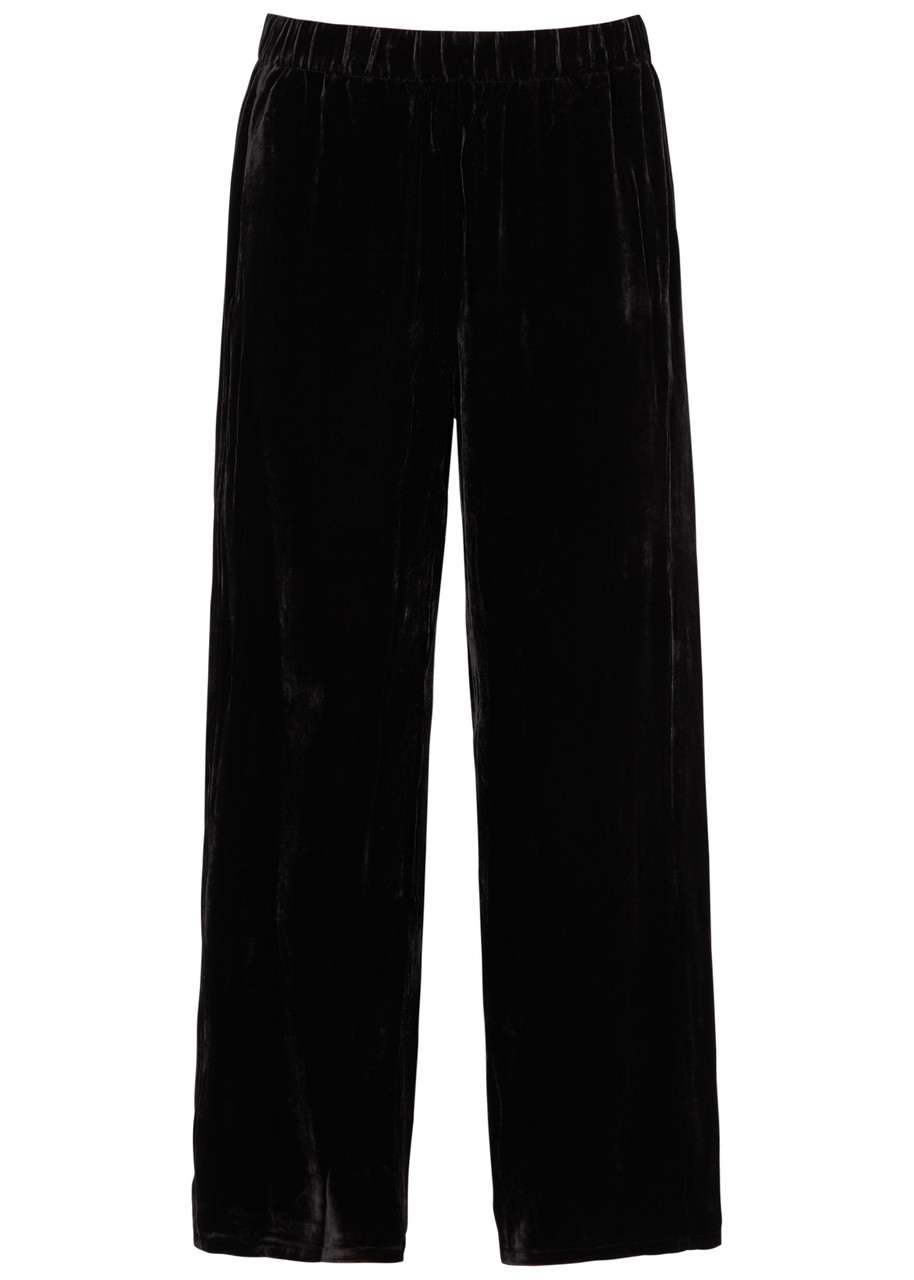 Eileen Fisher Wide-leg Velvet Trousers In Black