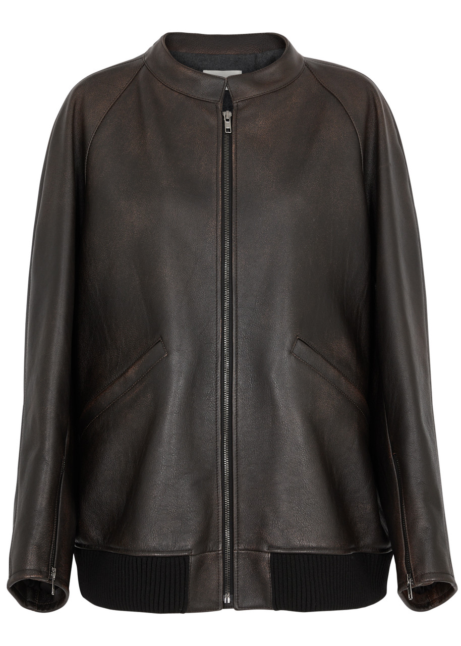 The Row Kengia Leather Jacket In Brown