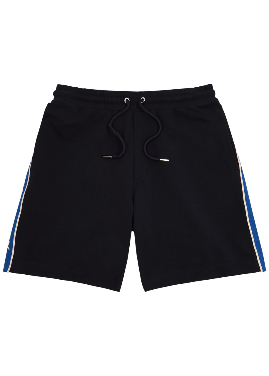 Moncler Stripe-trimmed Stretch-cotton Shorts In Navy