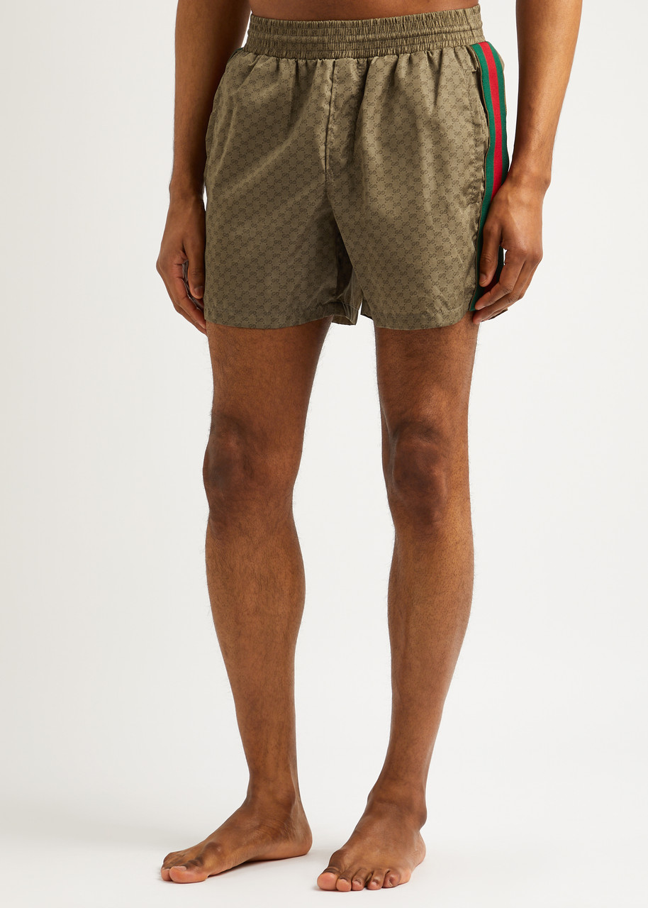  Gucci Gg Supreme Monogrammed Shell Swim Shorts - Brown 