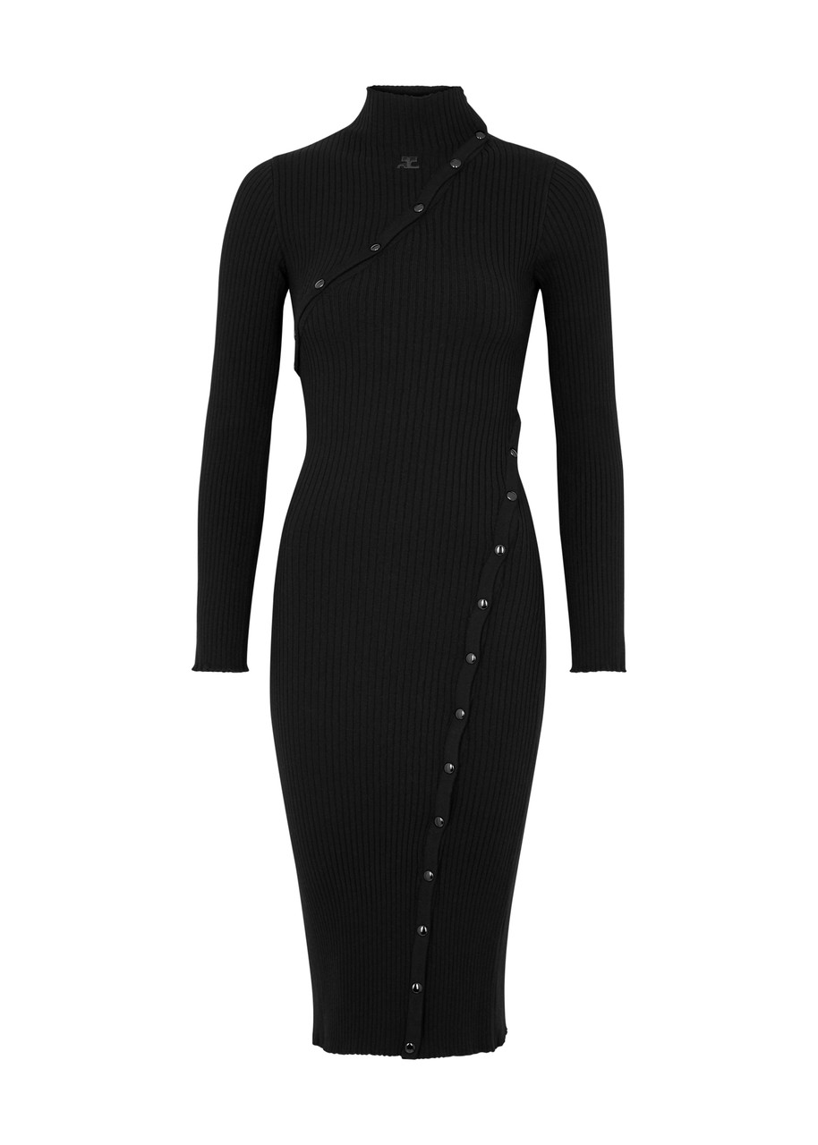 Courrèges Ribbed-knit Midi Dress In Black