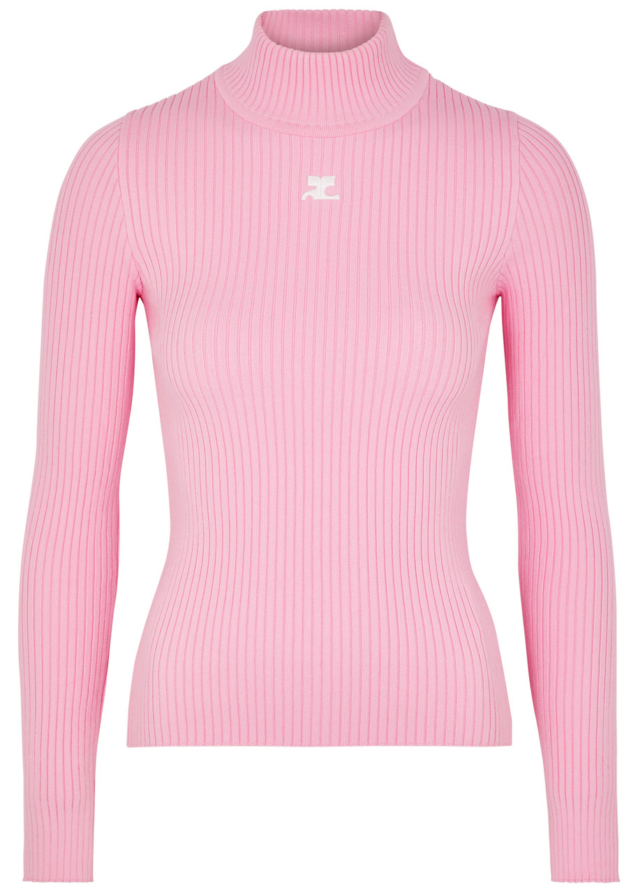 Courrèges Logo Ribbed-knit Jumper In Pink
