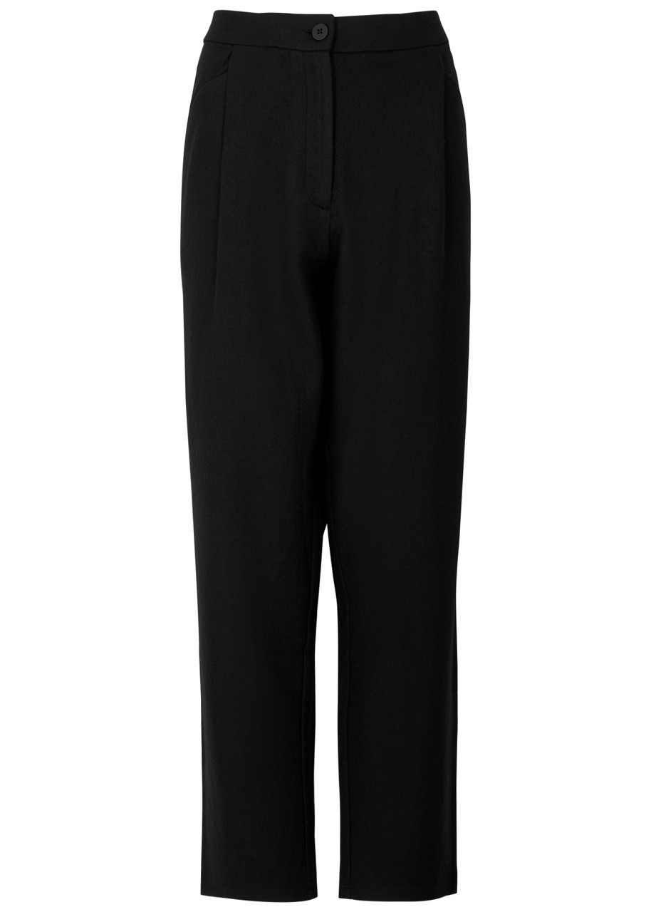 Eileen Fisher Tapered-leg Wool Trousers In Black