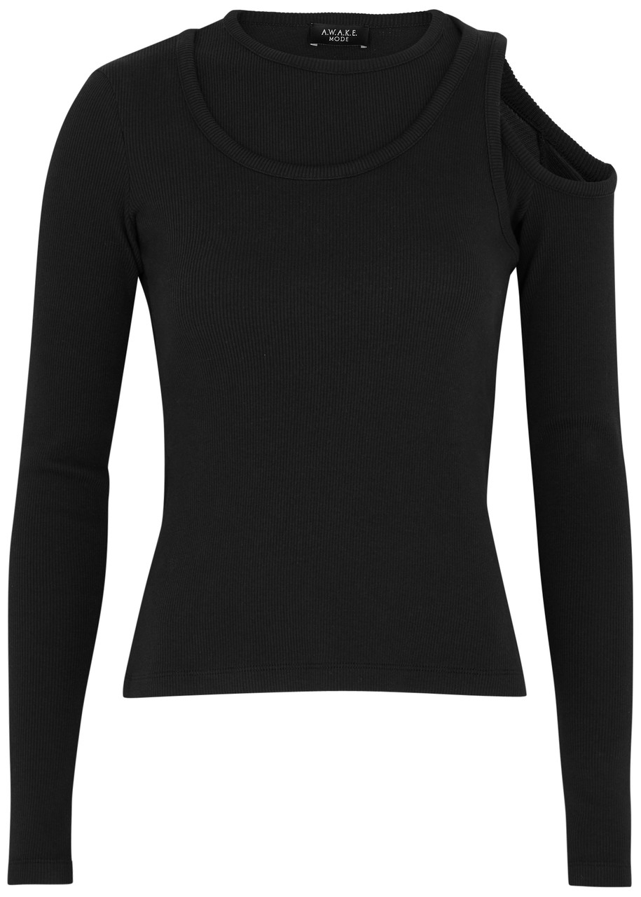 A.w.a.k.e. Asymmetric Layered Stretch-cotton Top In Black