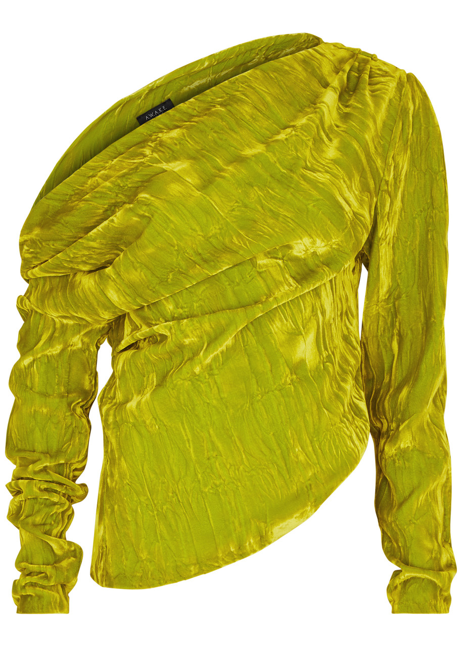 A.w.a.k.e. A. W.a. K.e Mode Asymmetric Crushed Velvet Top In Lime