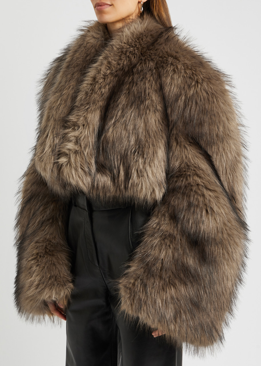  A.w.a.k.e Mode Cropped Faux-fur Jacket - Brown - L (uk14 / L) 