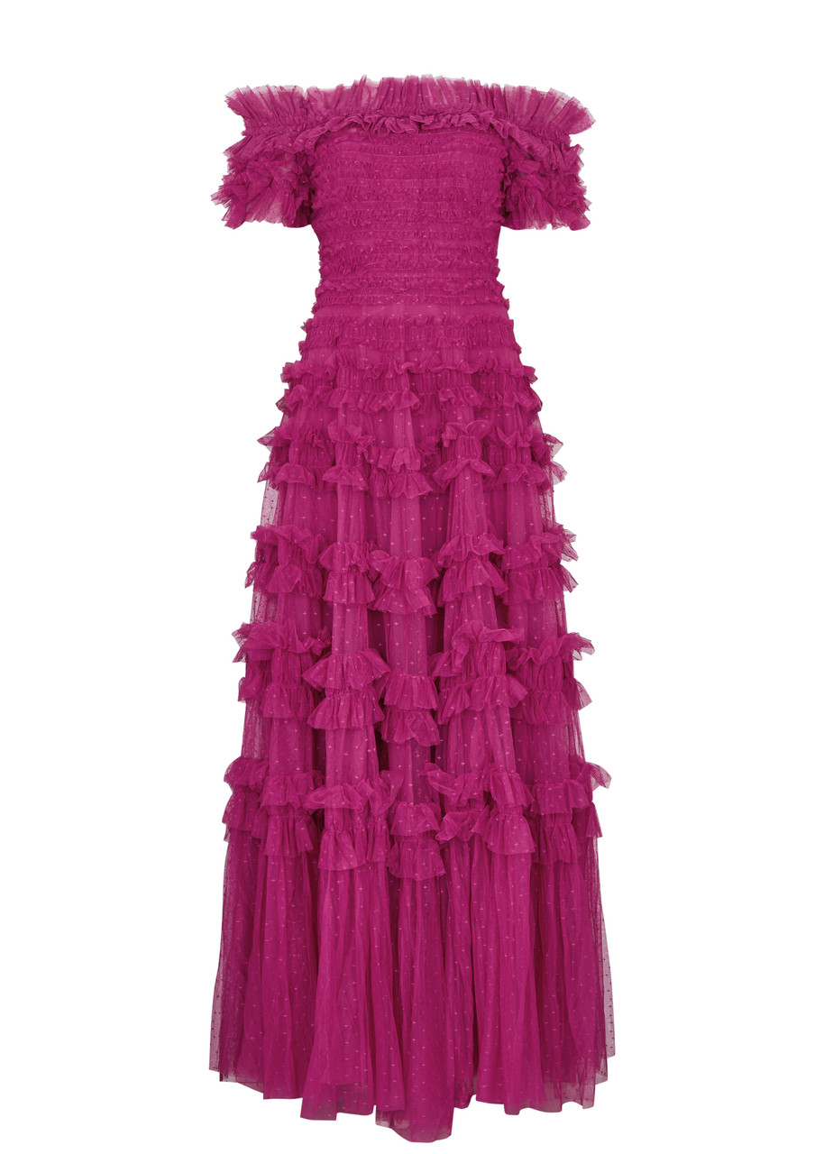 Shop Needle & Thread Lisette Tulle Gown In Dark Pink