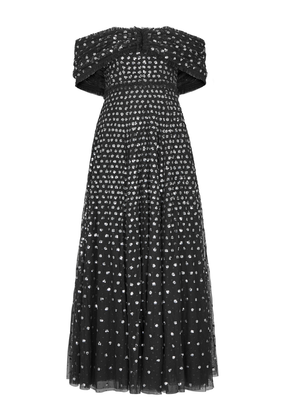 Needle & Thread Grace Sequin-embellished Tulle Gown In Black