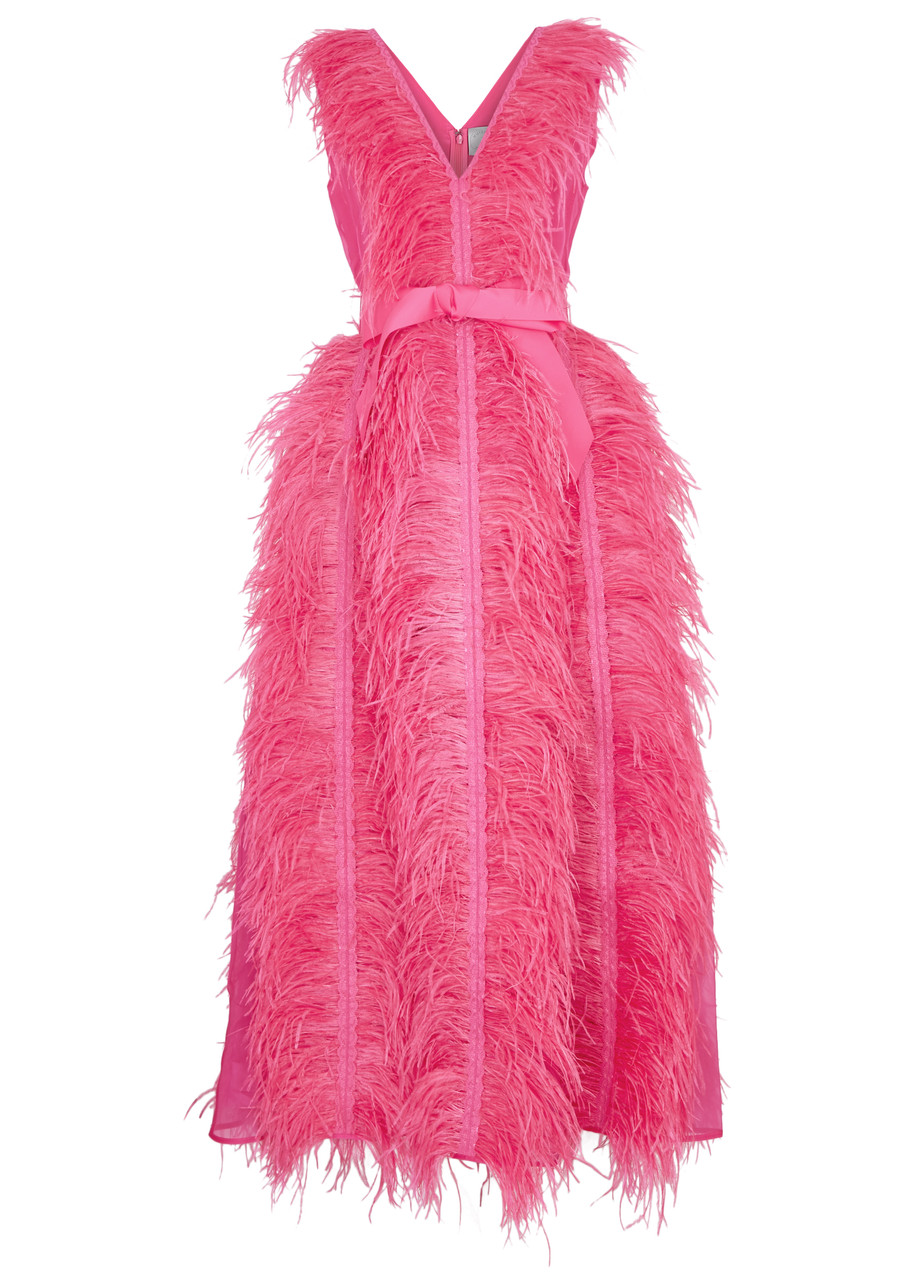 Huishan Zhang Irina Ostrich-feather Maxi Dress In Pink