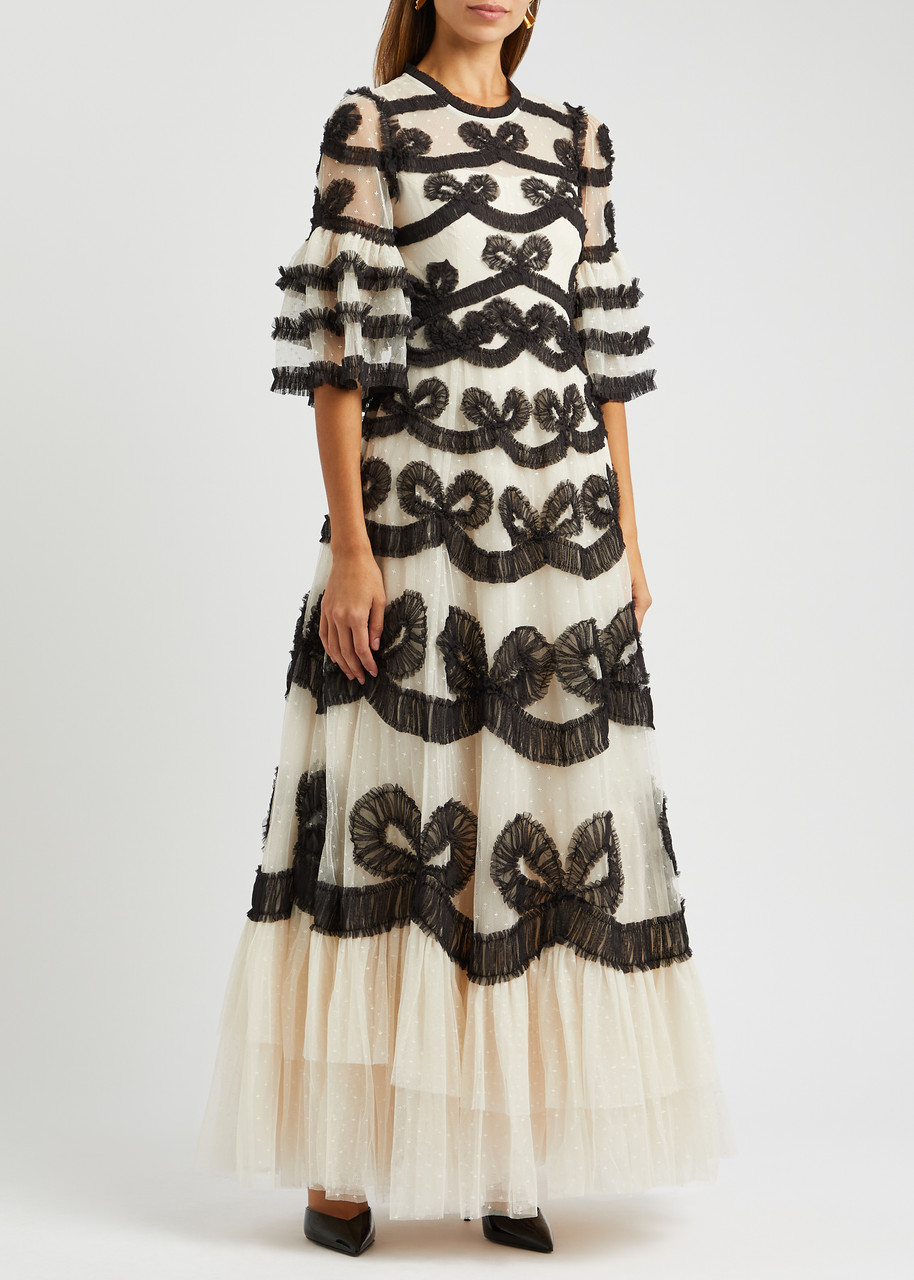  Needle & Thread Ingrid Bow-embellished Tulle Gown - Cream - 8 (uk8 / S) 