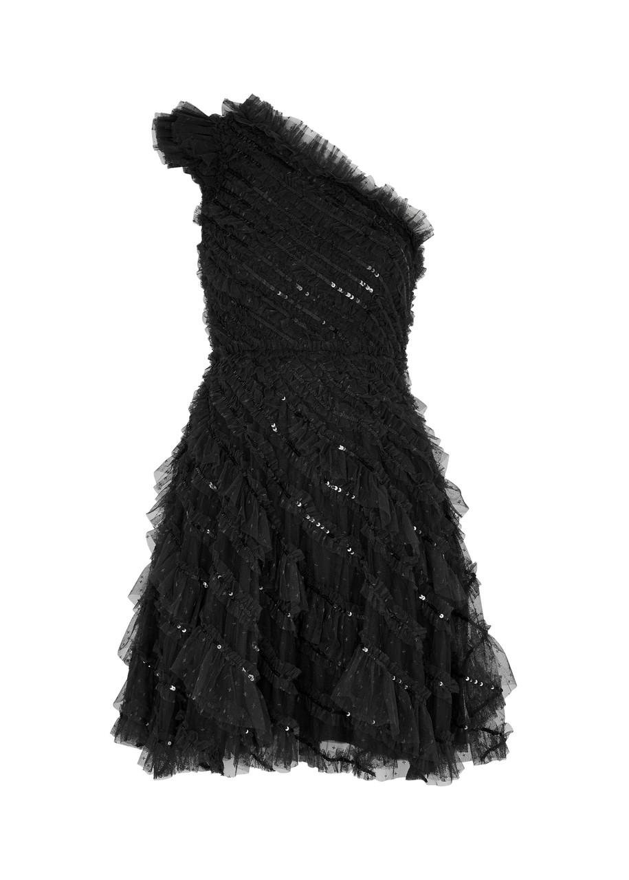 Needle & Thread Spiral Sequin-embellished Tulle Mini Dress In Black