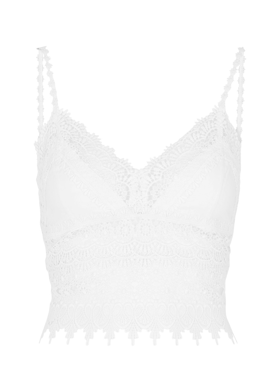 Charo Ruiz Ibiza Dana Guipure Lace Crop top - White - S (UK8-10 / S)