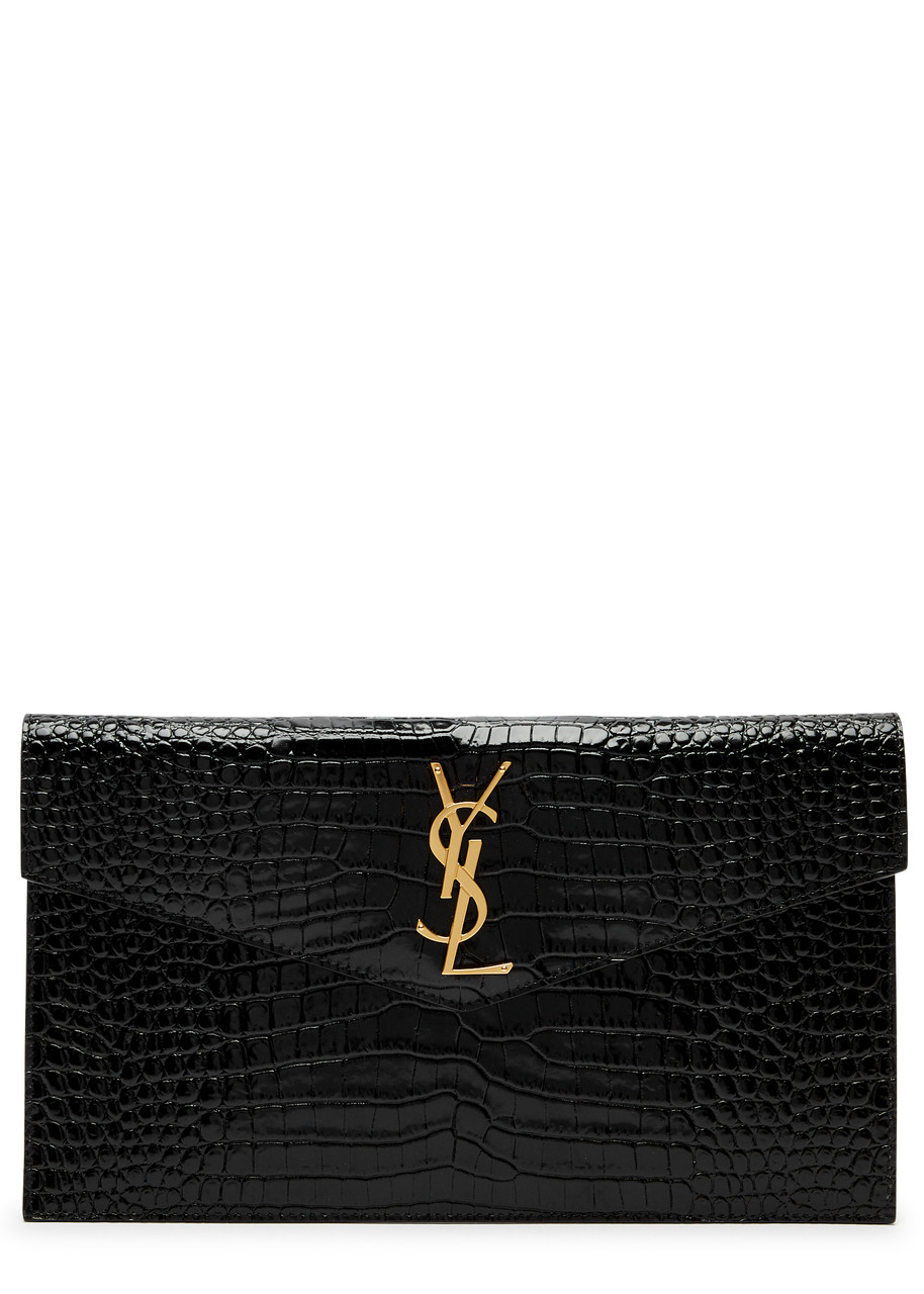 Saint Laurent Uptown Crocodile-effect Leather Pouch - Black - One Size