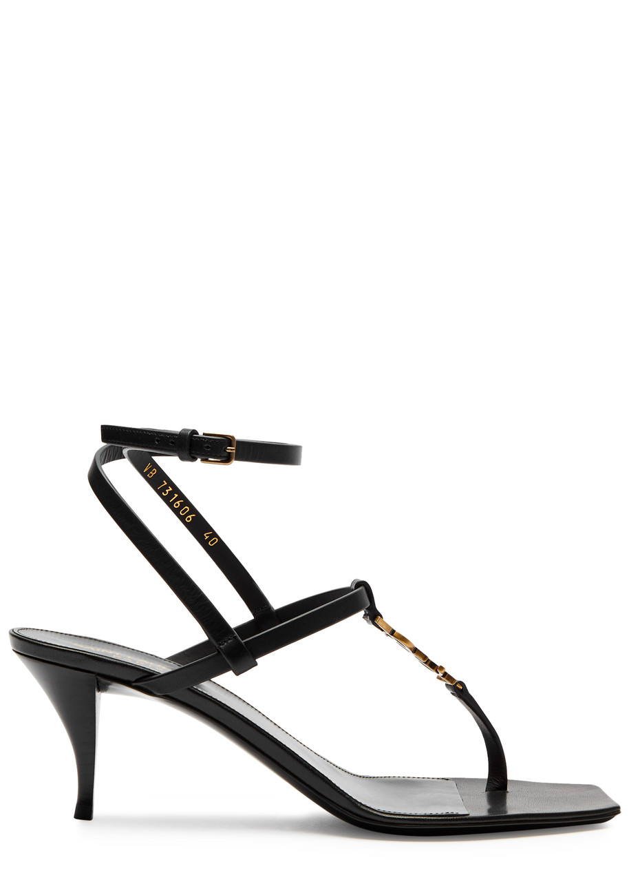 Saint Laurent Cassandra 60 Leather Sandals - Black - 36