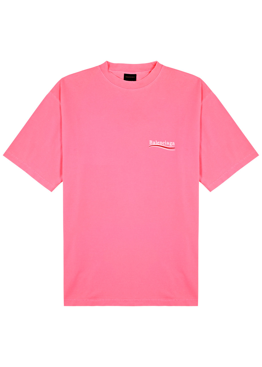 Balenciaga Political Logo-embroidered Cotton T-shirt In Pink