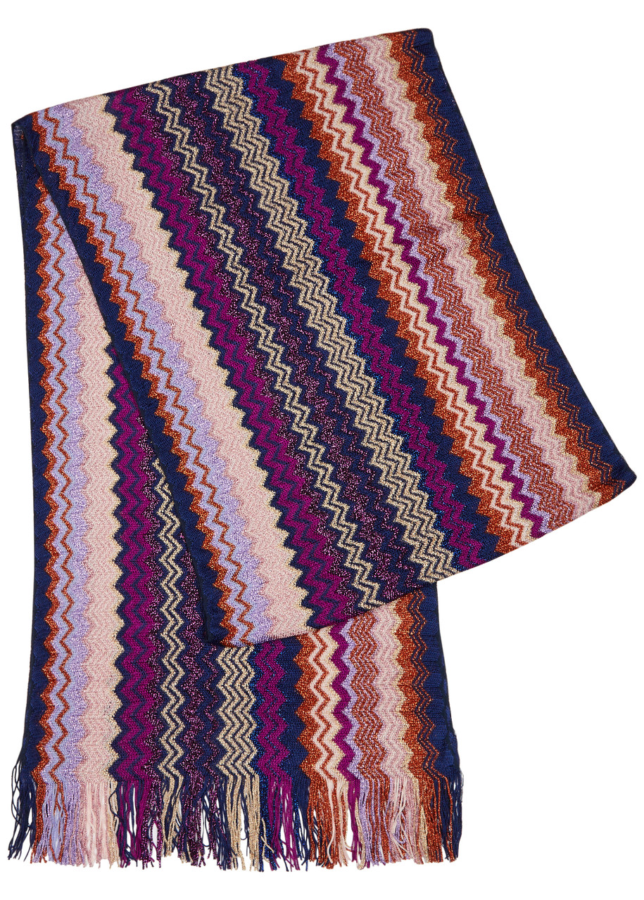 Missoni Zigzag-intarsia Knitted Scarf In Purple