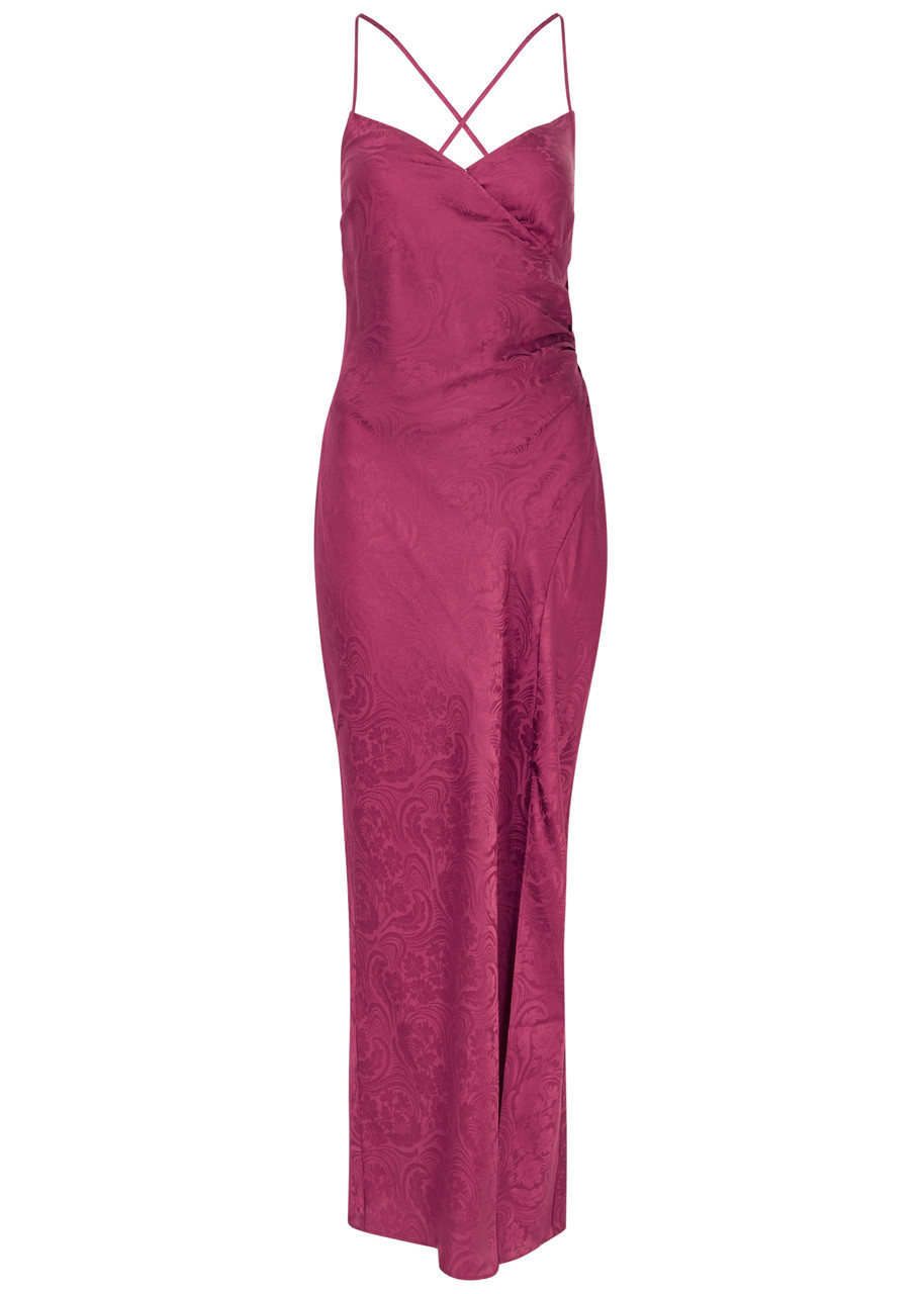 Paige Laci Floral-jacquard Silk-satin Maxi Slip Dress In Burgundy