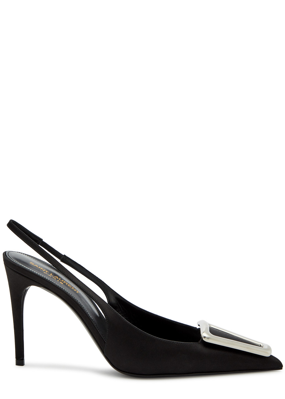 Saint Laurent Farida 85 Satin Slingback Pumps - Black