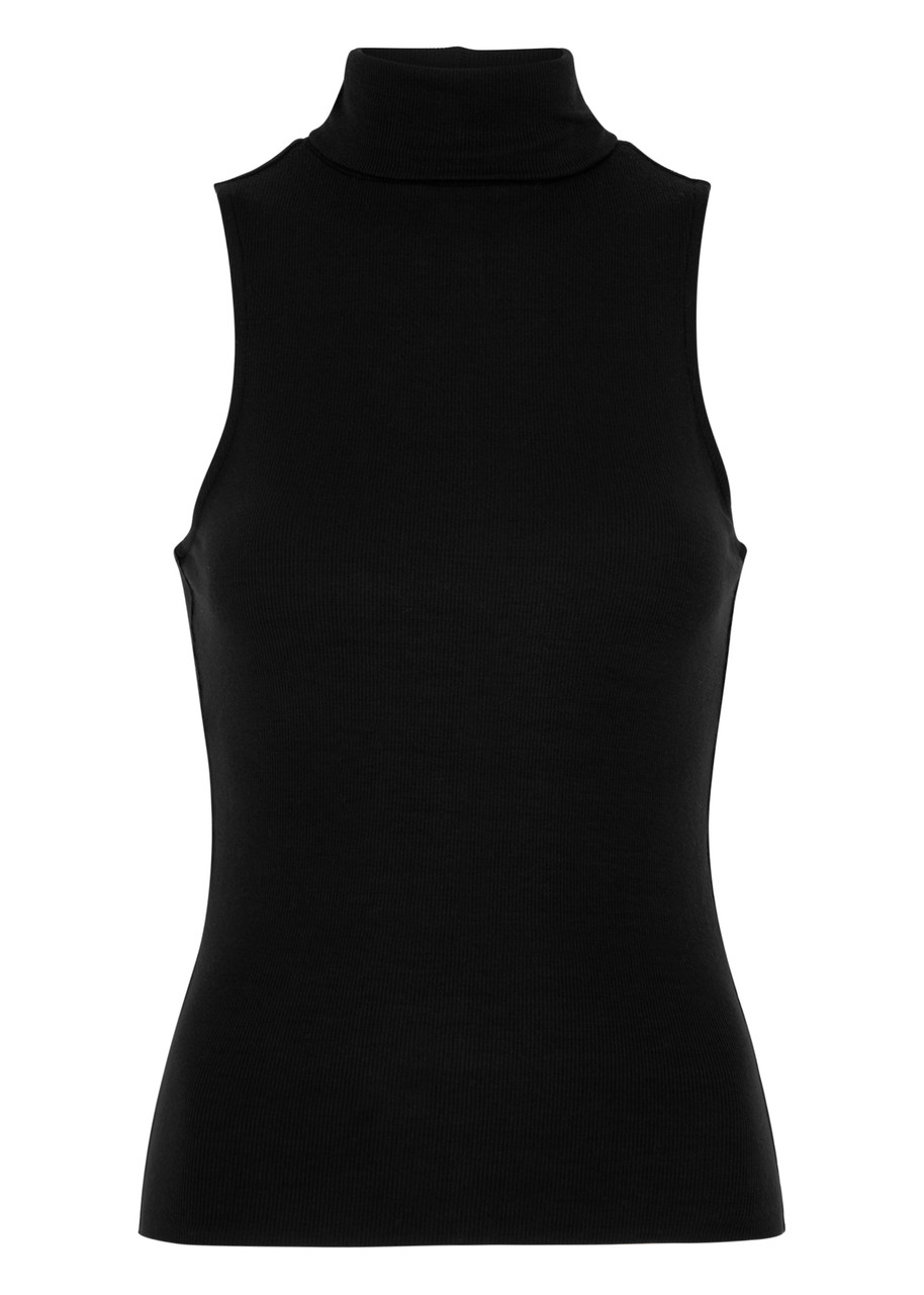 Frame Ribbed-knit Turtleneck Top In Black