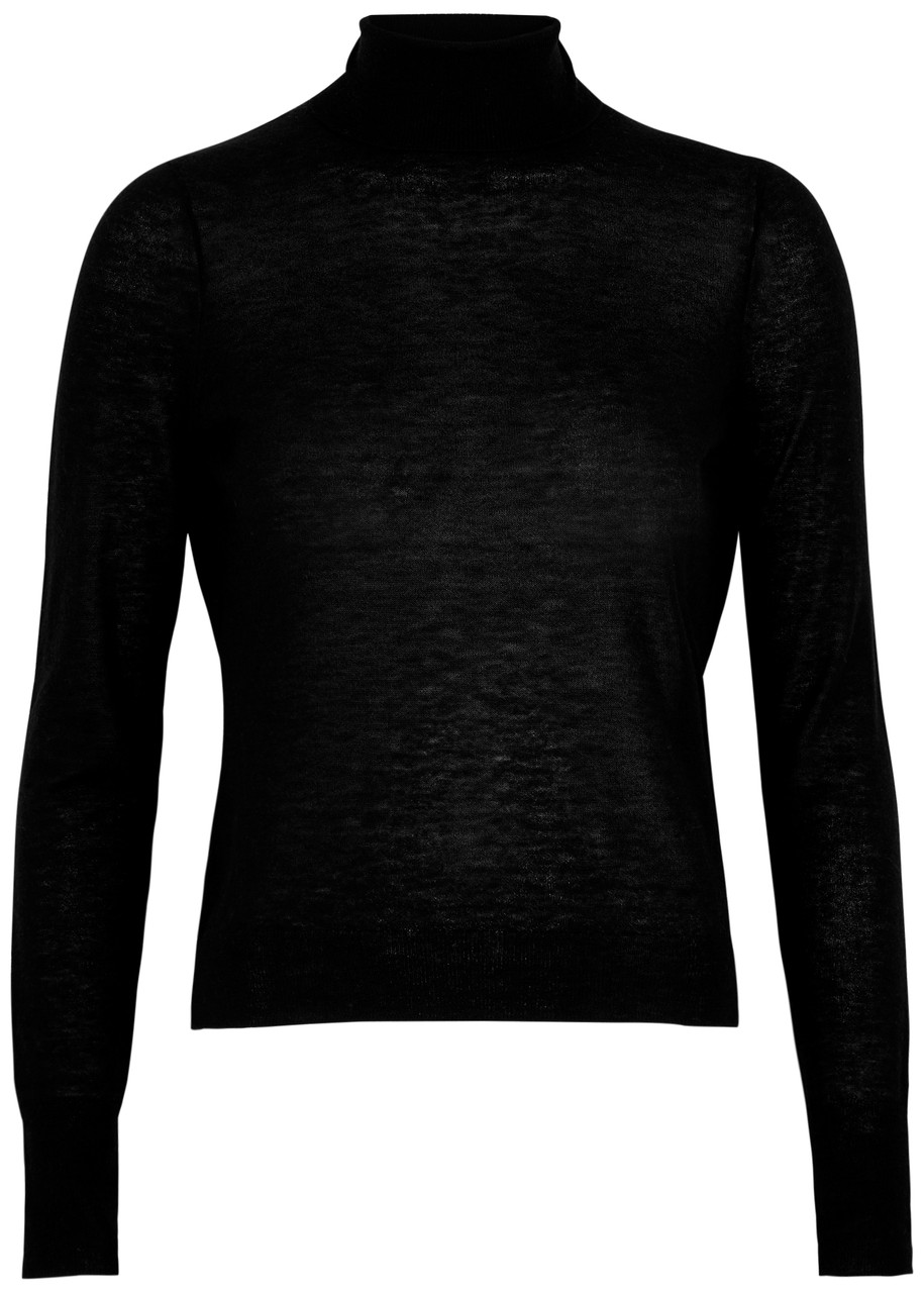 Shop Frame Roll-neck Wool And Silk-blend Jumper In Black