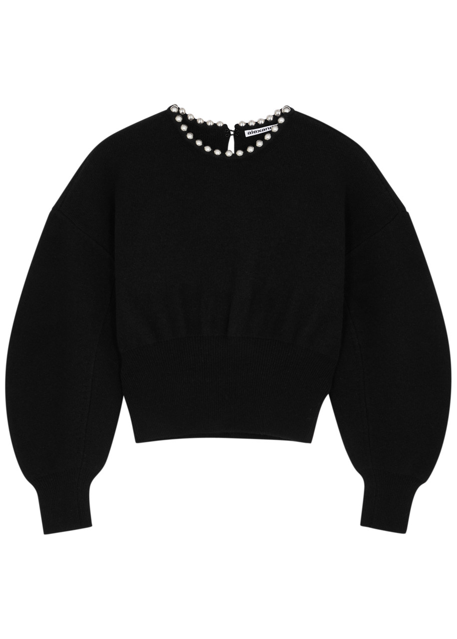 Alexander Wang Bead-embellished Wool-blend Jumper In Black