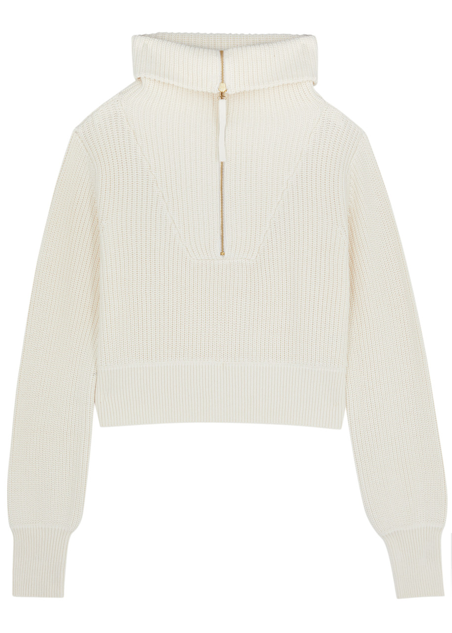 Shop Varley Mentone Half-zip Cotton Jumper In Cream