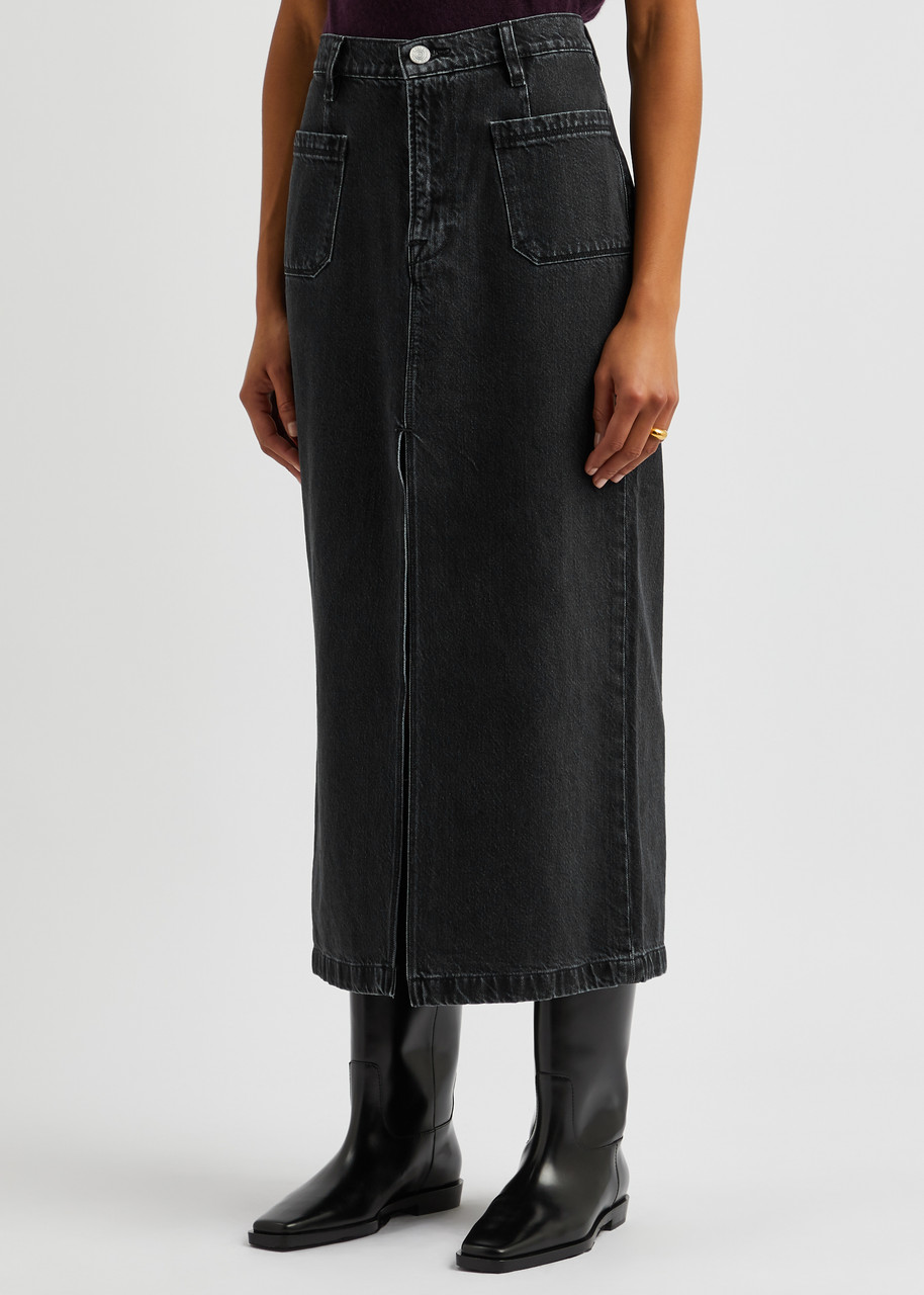 Frame Le Bardot Denim Midi Skirt In Black