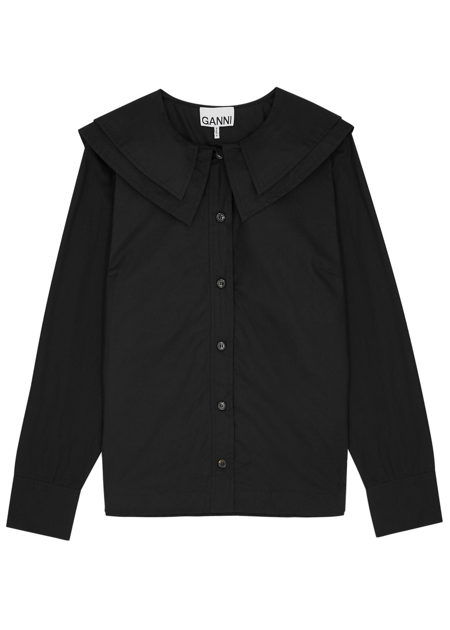 Shop Ganni Cotton-poplin Shirt In Black