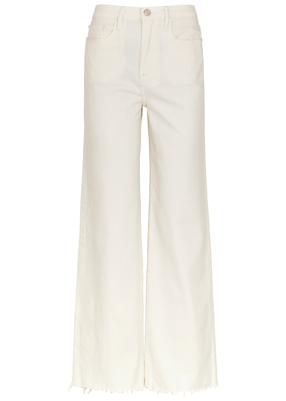 Shop Frame Le Jane Wide-leg Jeans In White