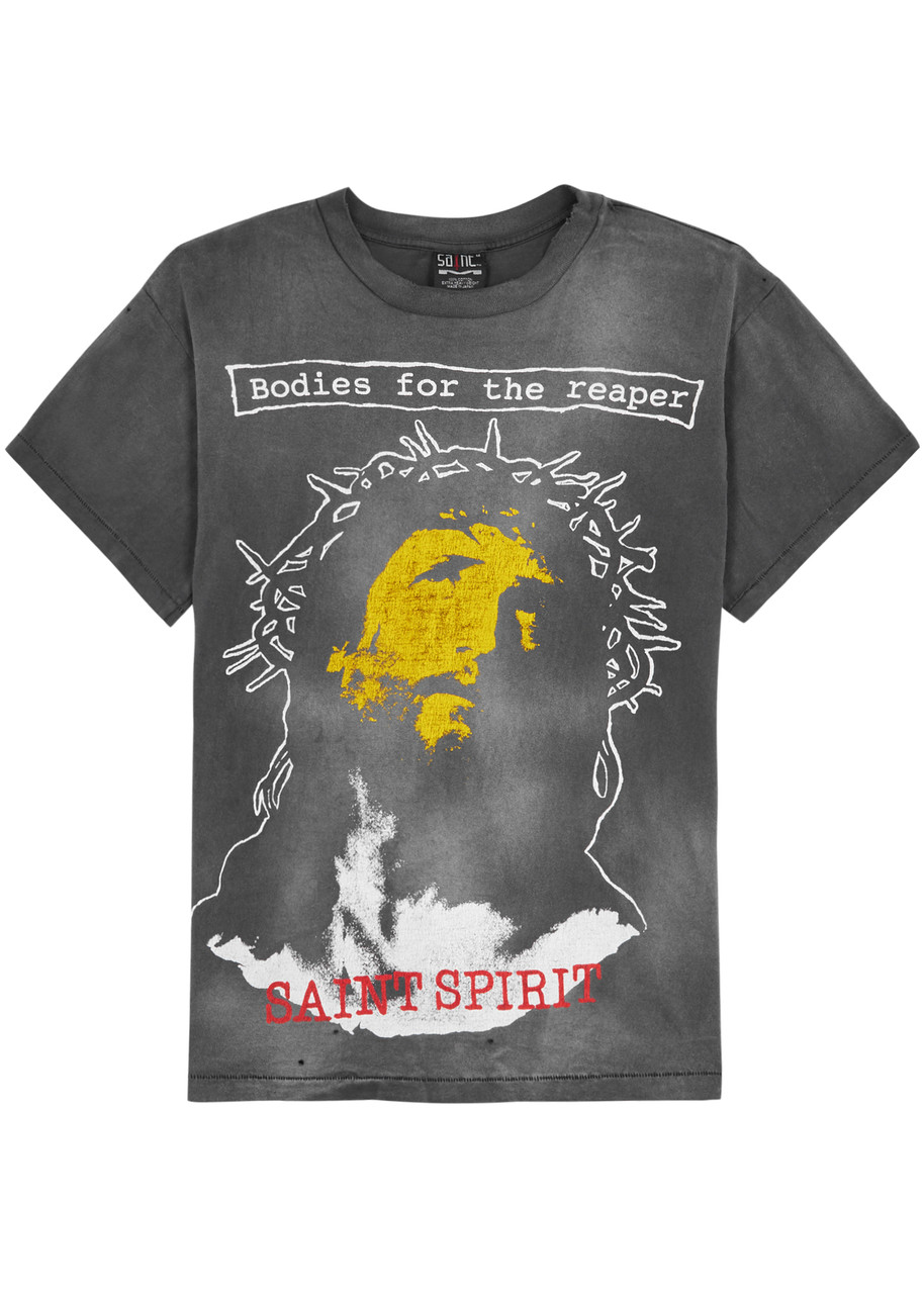 Shop Saint Mxxxxxx Saint Reaper Printed Cotton T-shirt In Grey