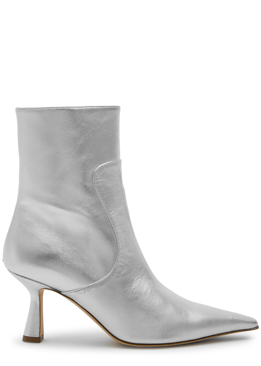 Aeyde Zuri 75 Leather Ankle Boots In Silver