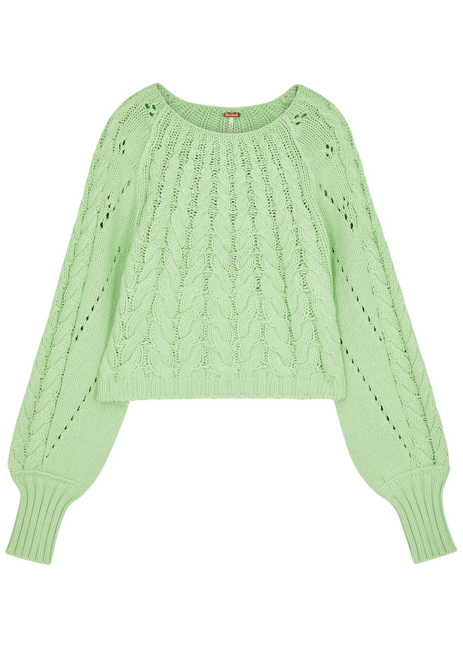 Shop Free People Sandre Cable-knit Jumper In Green