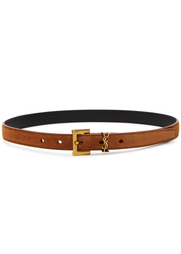 signature YSL logo-plaque suede belt, Saint Laurent