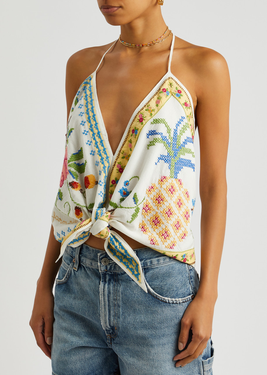  Farm Rio Grandma Gift Embroidered Halterneck Top - Multicoloured - Xs 