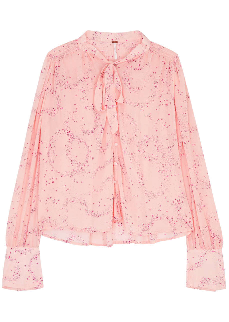 Free People Stars Align Printed Chiffon Blouse In Pink
