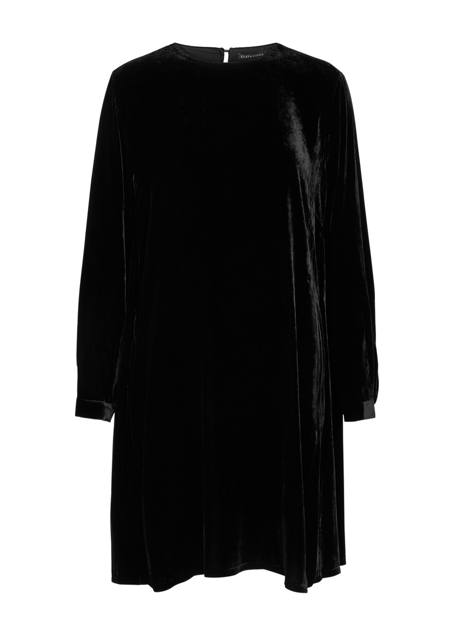 Eileen Fisher Long Sleeve Velvet Shift Dress In Black
